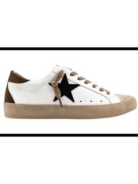 ShuShop Pamela Brown White Brown Black Star Sneakers Round Toe Lace Up Size 8